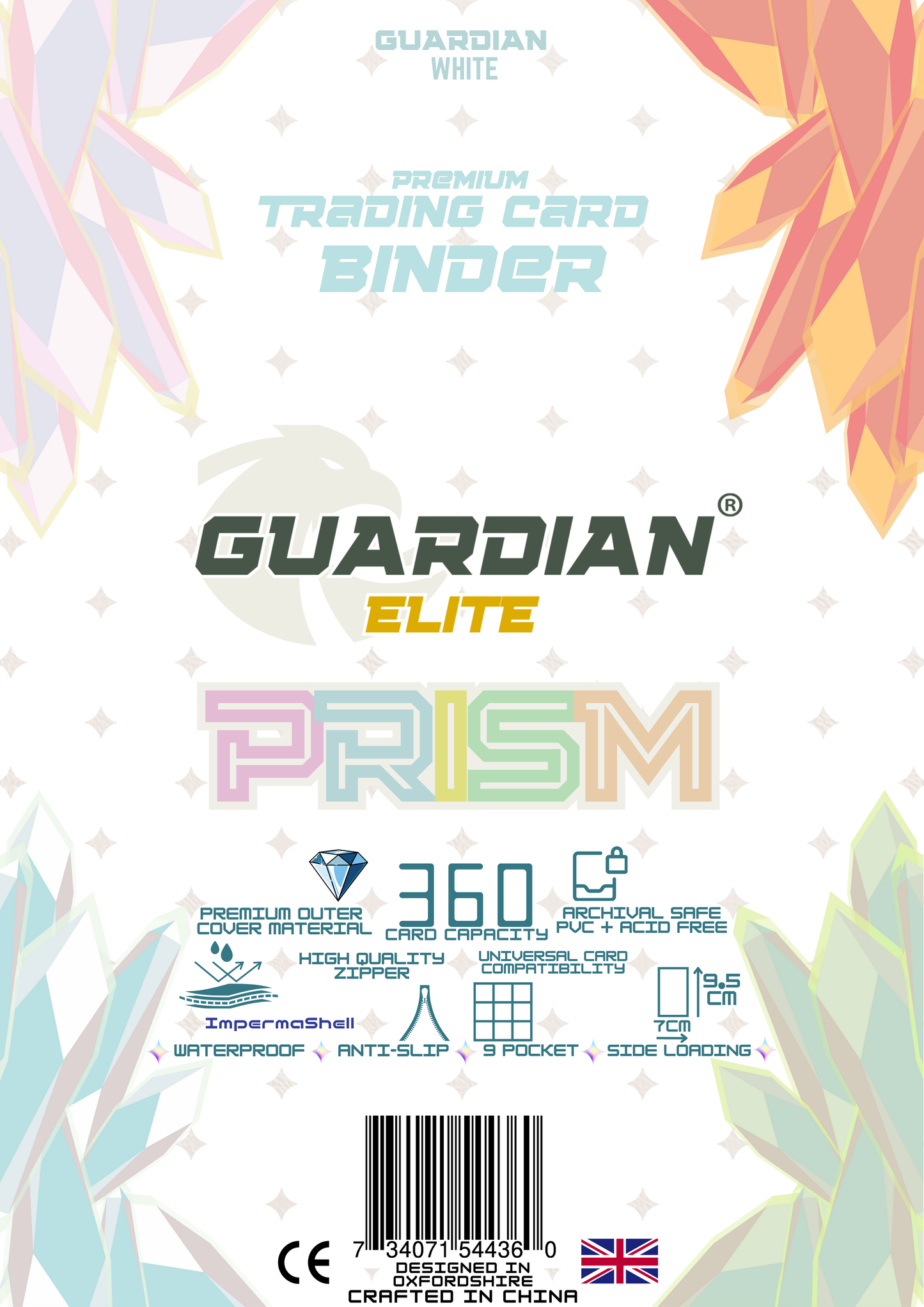 Premium Trading Card Binder - Guardian Elite® Prism - 360 Card Capacity - White